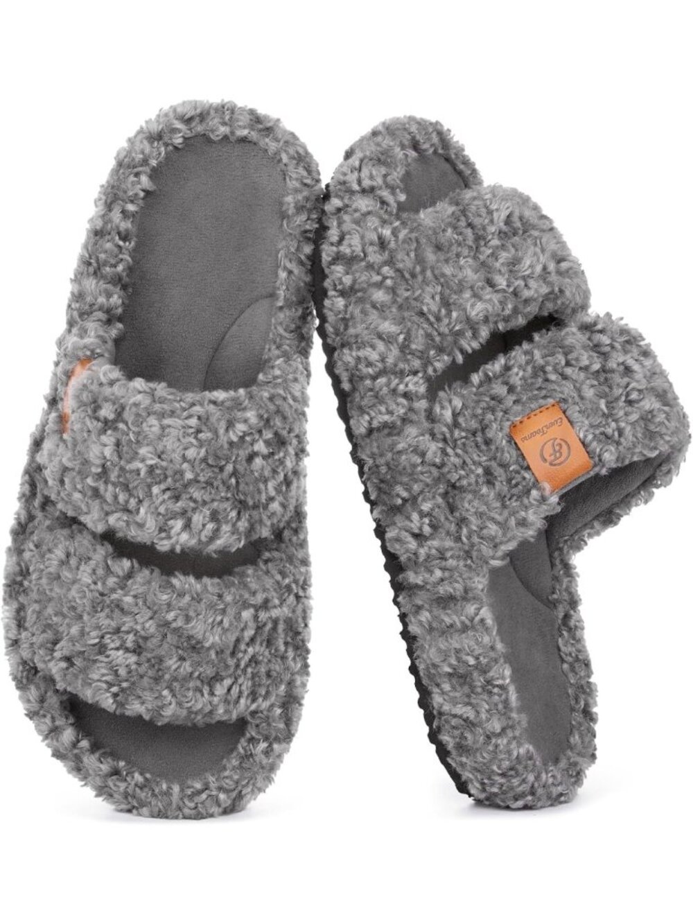 Cozy Fuzzy Open-Toe Slippers for Women | Memory Foam Indoor House Shoes